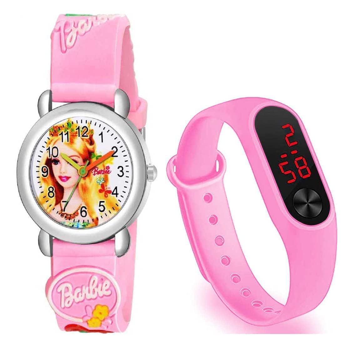 EmartosPink Barbie Analogue and Digital LED Display Watch for Kid's & Girl's Watches Combo Pack of 2