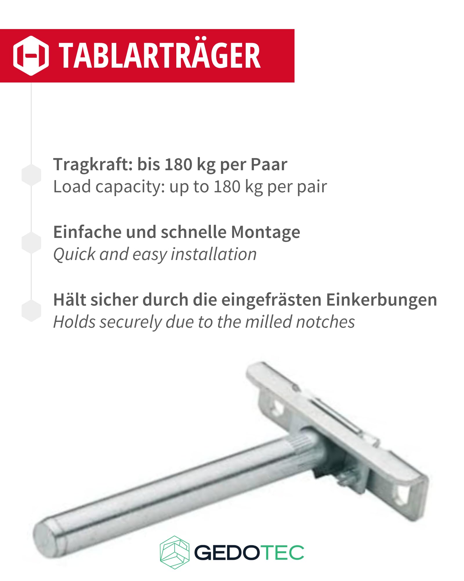 Gedotec Tablarträger Regal-Halterung verstellbar | 10 Stück Regalhalterung unsichtbar mit Tragkraft 180 kg | HEAVY FIX | Regal-Bodenträger aus Stahl - Regalträger | Fachboden-Träger für Wand-Montage
