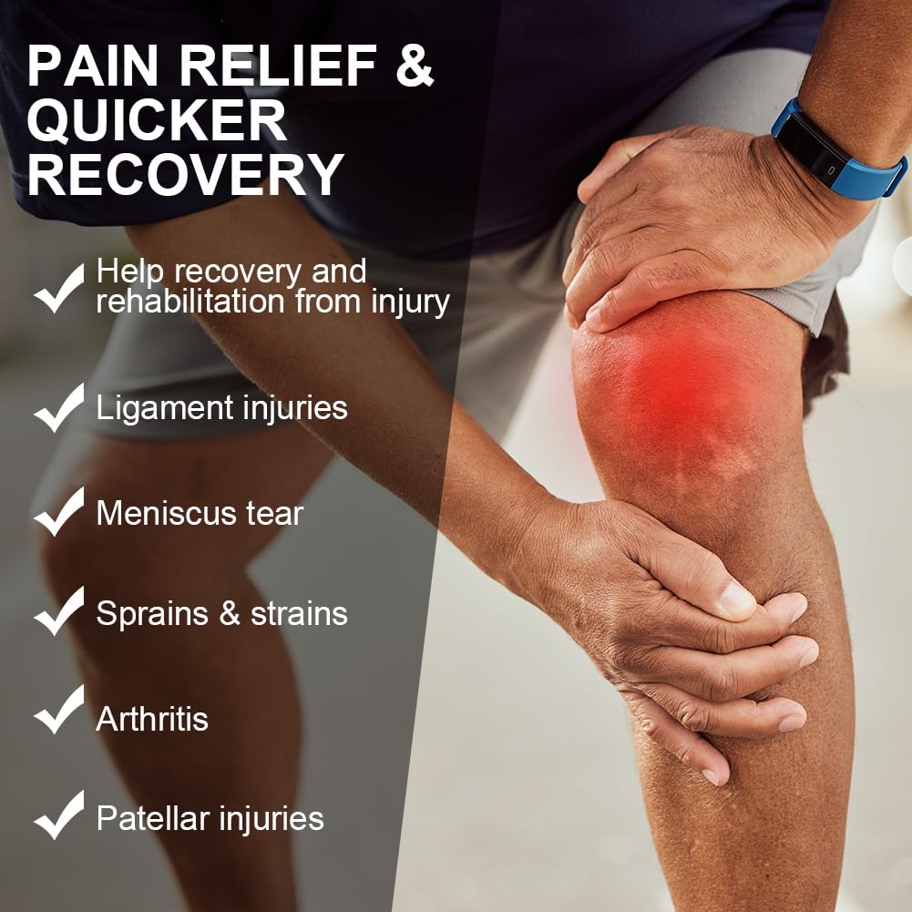 AOOWU Kniestütze, Athletics Kniebandage für Männer Frauen, Verstellbarer Kompressionsbandage mit Stahlplattenhalterung & Patella Gel Pads für Meniskusriss, Arthritis, ACL,Gelenkschmerzen, Laufen,Sport