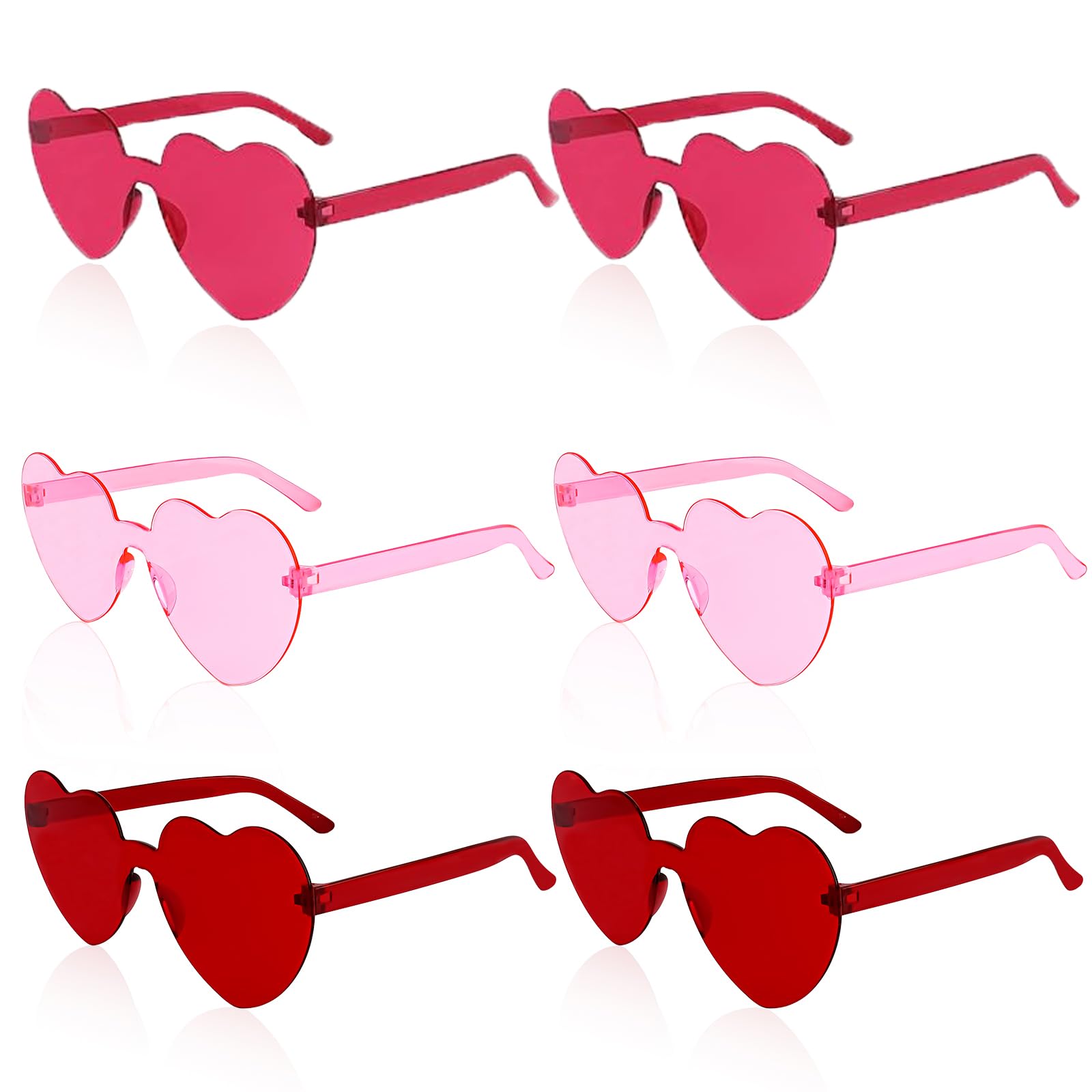 6 Pairs Happy Valentines Day Heart-Shaped Sunglasses, Pink & Red Heart Glasses for Women Valrtines Gifts Bulks