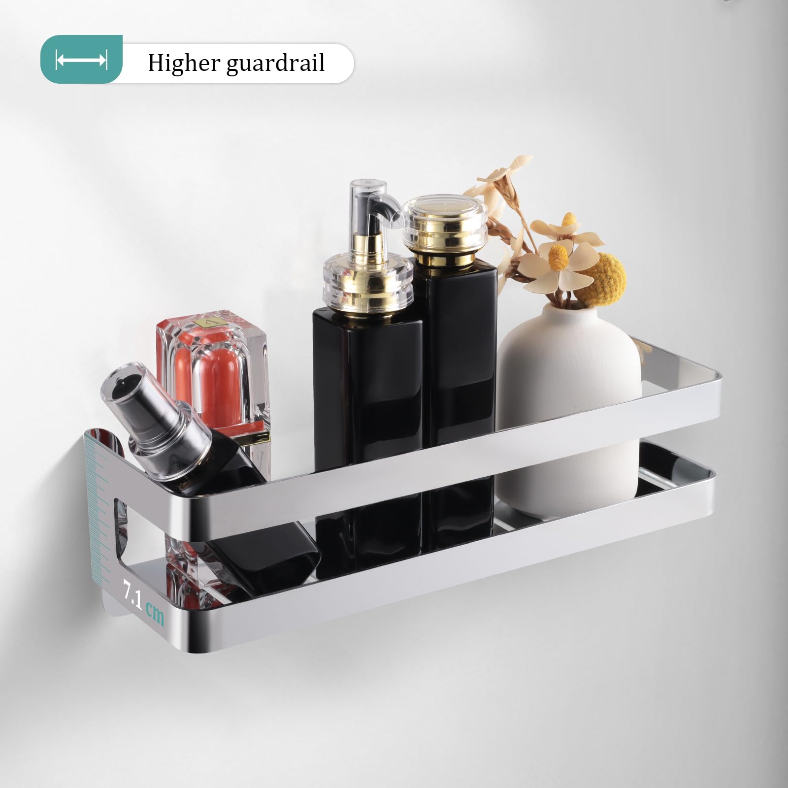 Mensola Doccia in SUS304 Acciaio Inox,Portaoggetti Doccia Design Minimalista,Mensole Bagno con 2 Ganci,Organizza i Prodotti da Bagno e Cucina,Cromo (30cm)