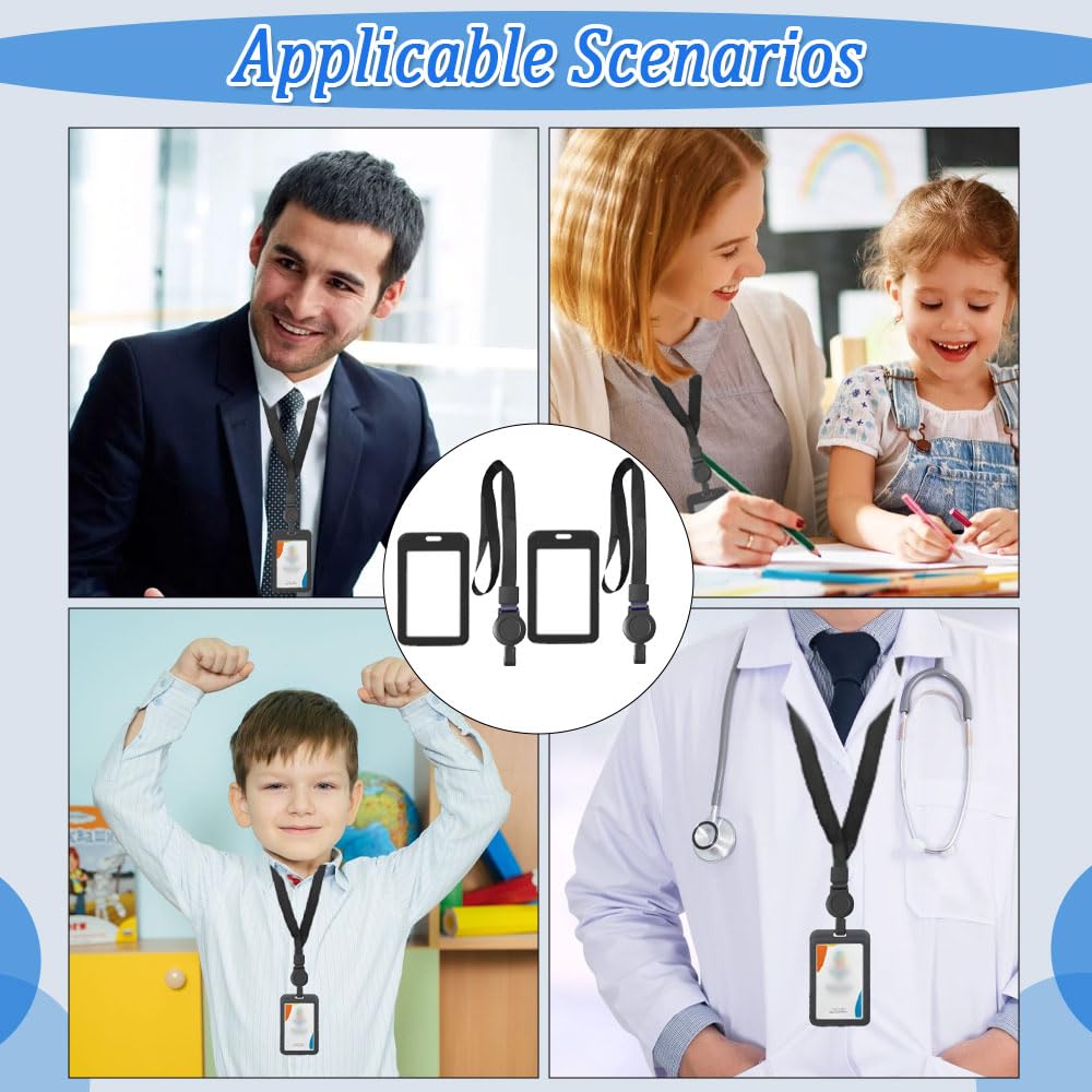 2 piezas portatarjetas de cuello retráctil con cordón, para personal de oficina, protección de tarjetas de identificación de oficina, estudiante, exposición, autobús (negro)