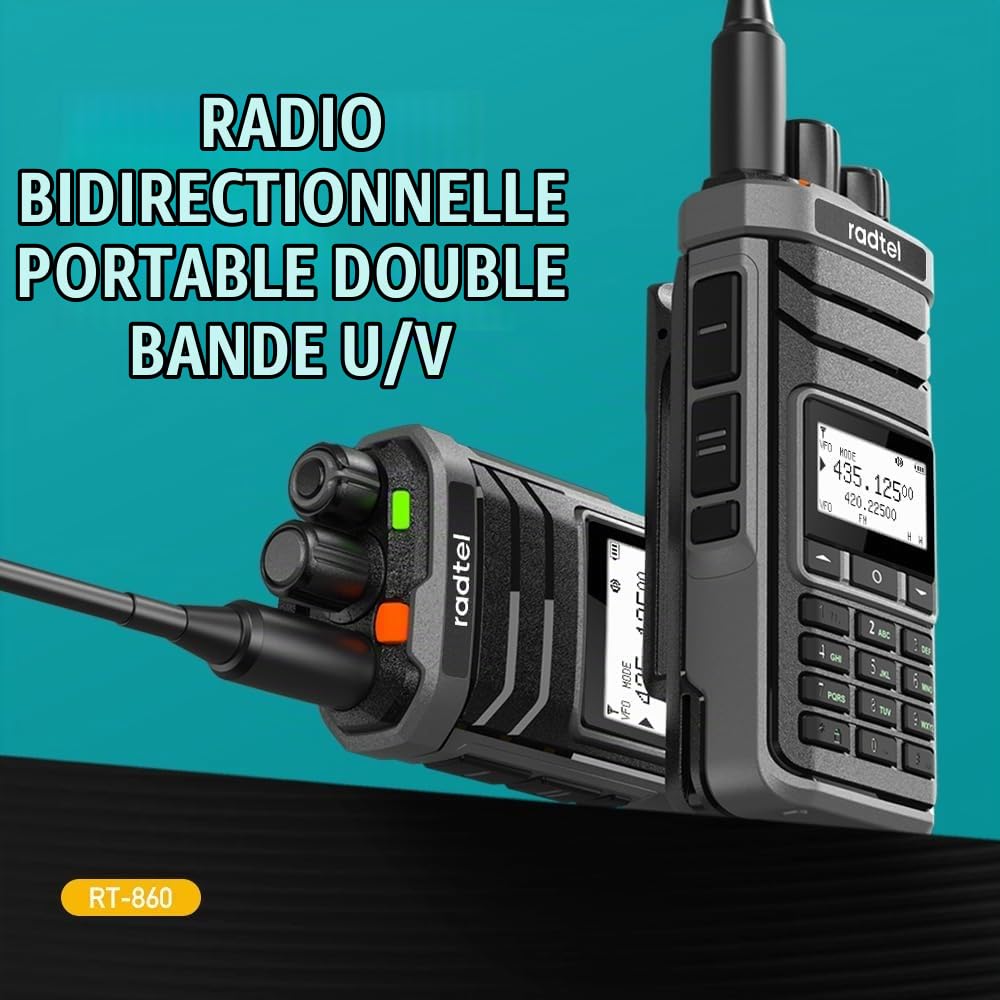 Radtel RT-860 Radio Amateur Multibande HF UHF VHF Bi-Bande avec Réception AM USB LSB CW CB LW MW SW SSB, 1024 Canaux, Batterie 2000mAh, Recharge Type-C (avec Antennes SW/MW)