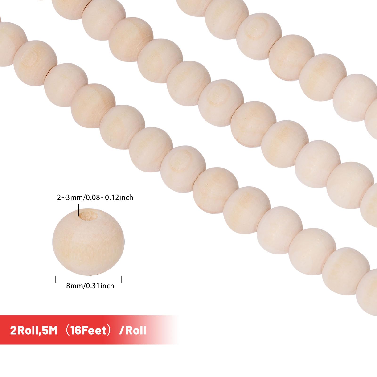 CHGCRAFT Perles de Bois de Noël de 33 Pied Perles en Bois pour Arbre de Noël Perles en Bois Naturel pour Table Murale à Suspendre Décorations de Noël et de Vacances