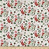 Camelot Character Winter Holiday Elf FA La La La La White, Fabric by The Yard