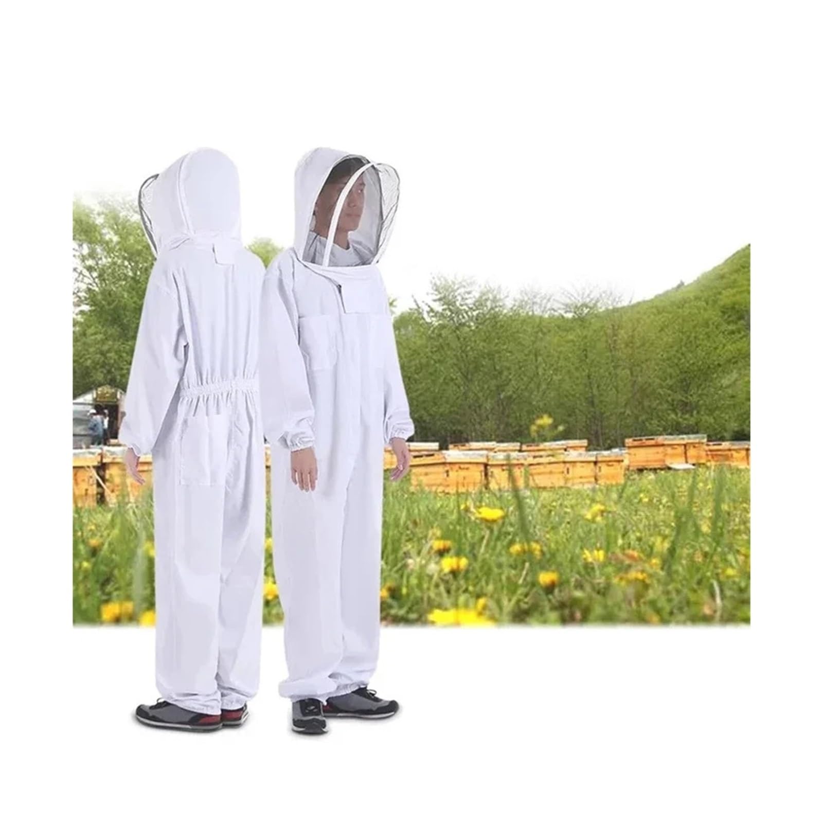 Cotton Beekeeper Bee Suit Smock Clothing White Safely Clothes Full Body Beekeeping Bee Keeping Suit(XXL)
