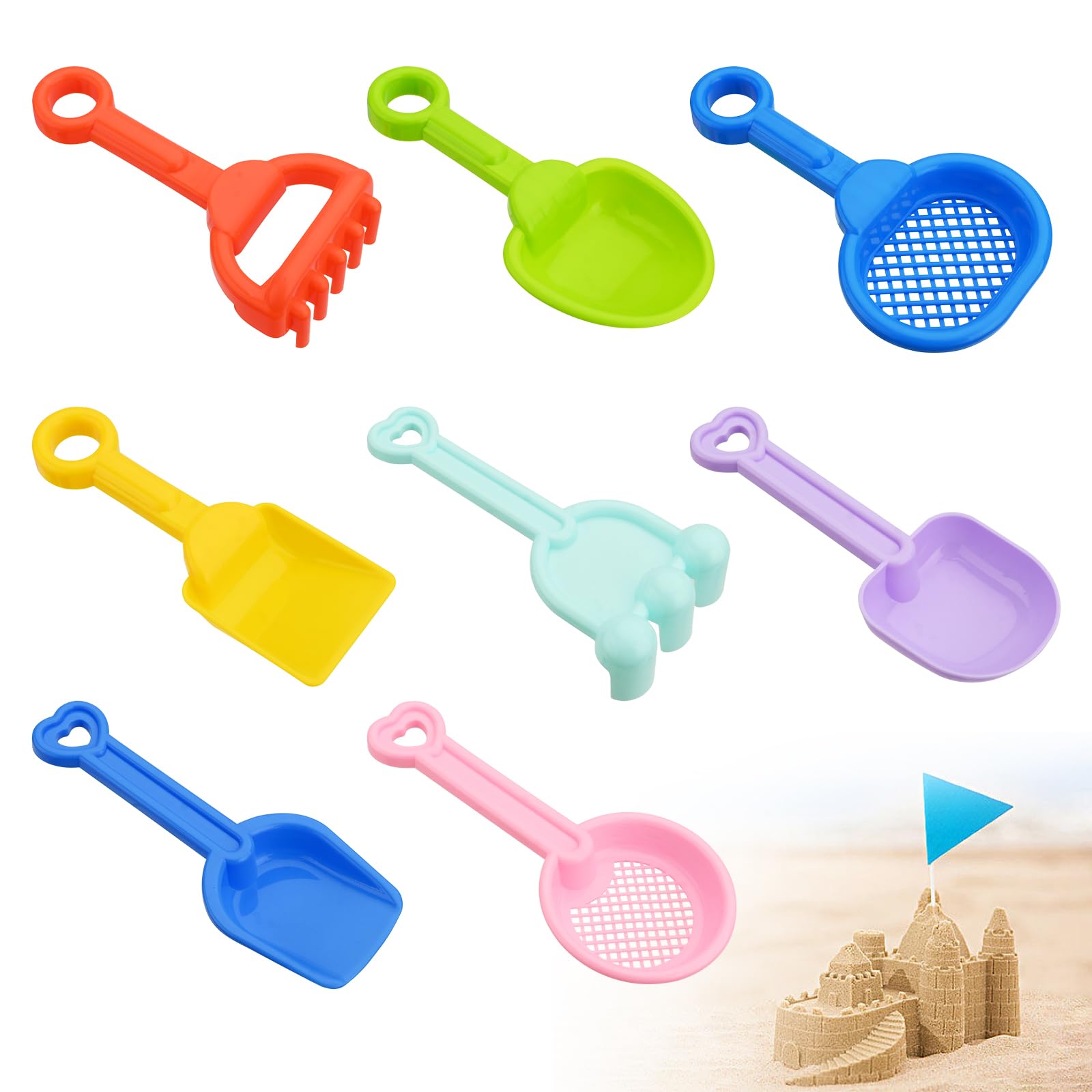 Bekecidi 8PCS Fiesta Playa y Nieve - Palas de Juguete Multicolores y Duraderas, Herramienta Versátil para Niños, Ideal para Jardín, Playa y Nieve
