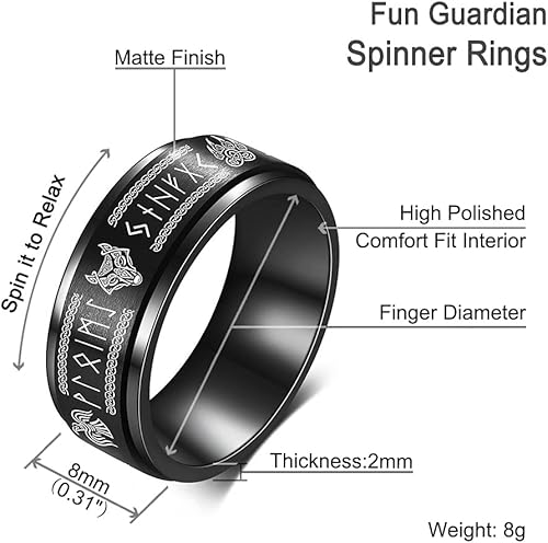 Miniatura 3 de FLYUN Anillos vikingos nórdicos para hombre, runas celtas, anillo de acero inoxidable negro para hombre, Metal, Acero inoxidable
