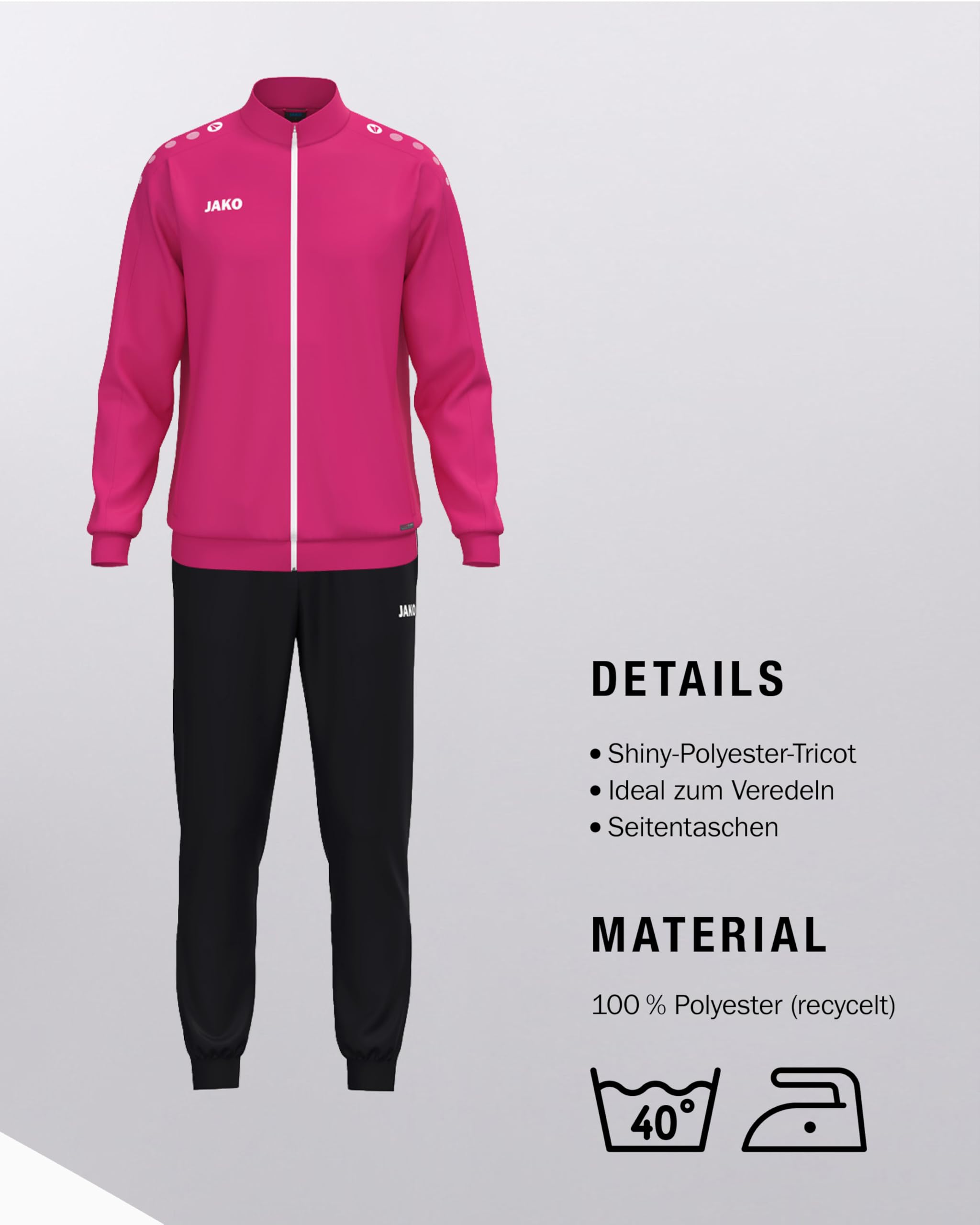 JAKO Polyesteranzug One – Sportanzug Kinder mit Keep Dry-Funktion, 100% recyceltes Polyester