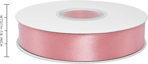 Miniatura 419 de Cinta de satén rosa polvoriento de doble cara de 1/4 pulgadas x 50 yardas, cintas de poliéster polvorientas para envolver regalos, cinta de tela