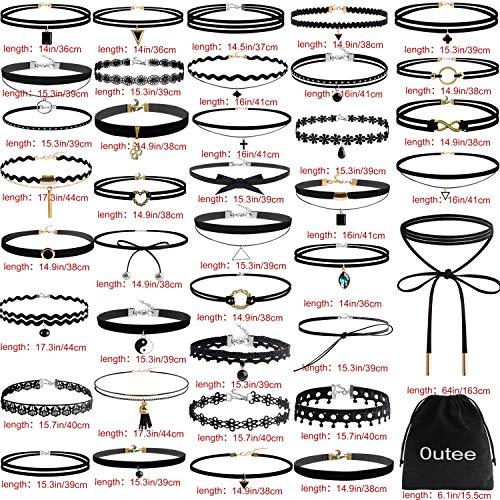 Outee 42 Pcs Choker Necklaces for Women Black Choker Set Tattoo Choker Necklace Classical Velvet Chokers2