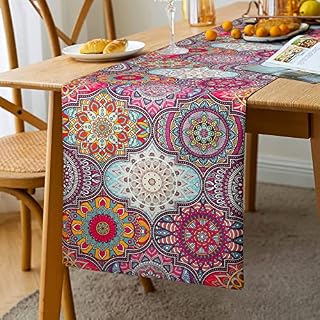 Table Runner Bohemian Mandala Flower Linens Purple Table Cloth Boho Table Runner for Wedding Party Holiday Home Decor Multicoloured Christmas Table Runner Bohemian (Colorful Purple C)