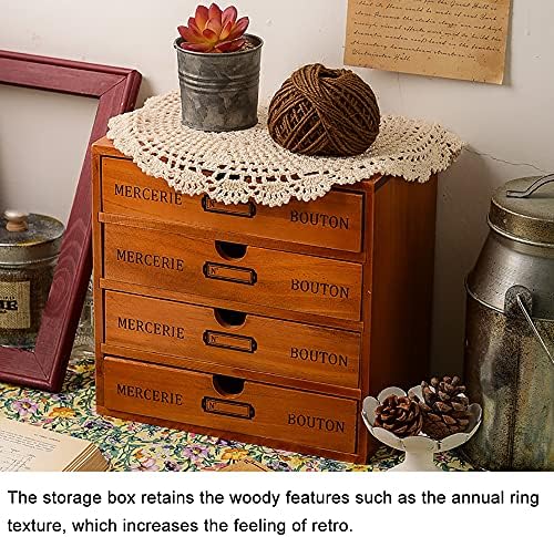 Baffect Desktop Storage Box with Drawers Wooden 4 Tier Vintage Drawer Box Jewellery Box Wooden Box with Drawer Organiser Wooden Table Storage 4 Tier
