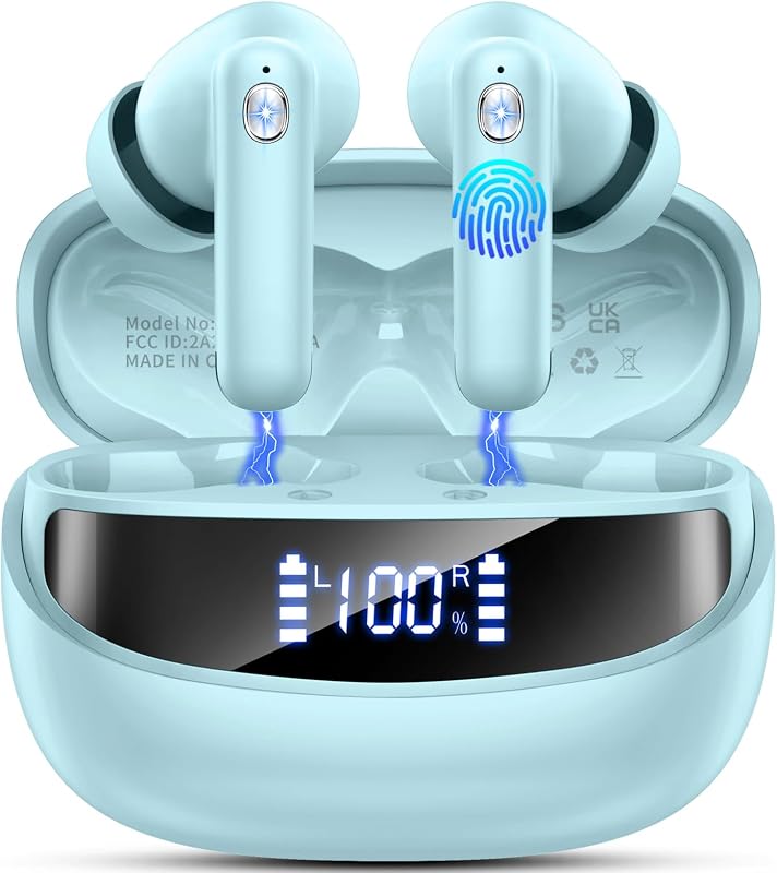 Căști stereo HiFi Nerunsa Bluetooth 5.4 cu microfon, anulare a zgomotului ENC și 50 de ore de autonomie pentru telefon