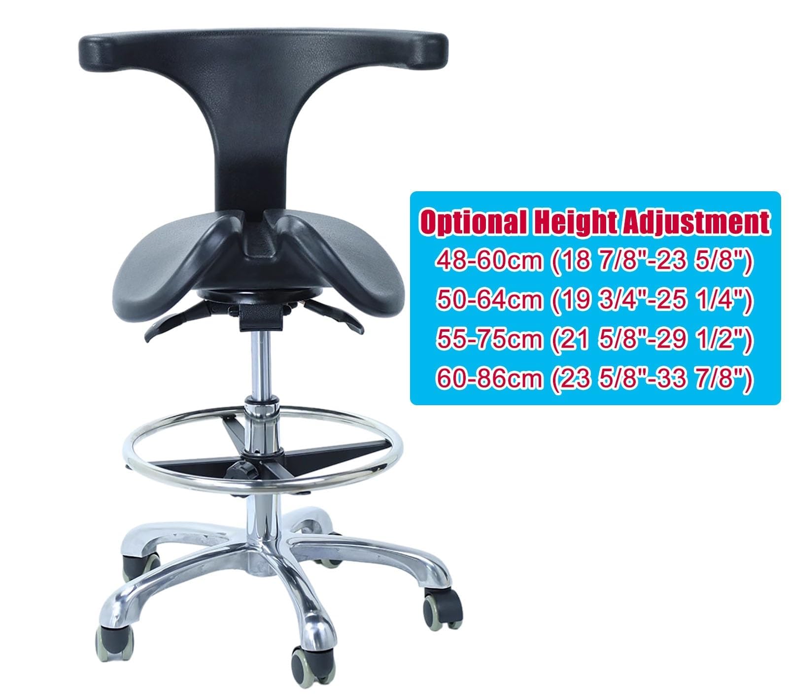 Ergonomischer Sattelhocker, geteilter Sitzrollstuhl mit Rückenstütze, zwei Neigungsoptionen und 48-60 cm Höhe für Zahnarztpraxis und Zuhause