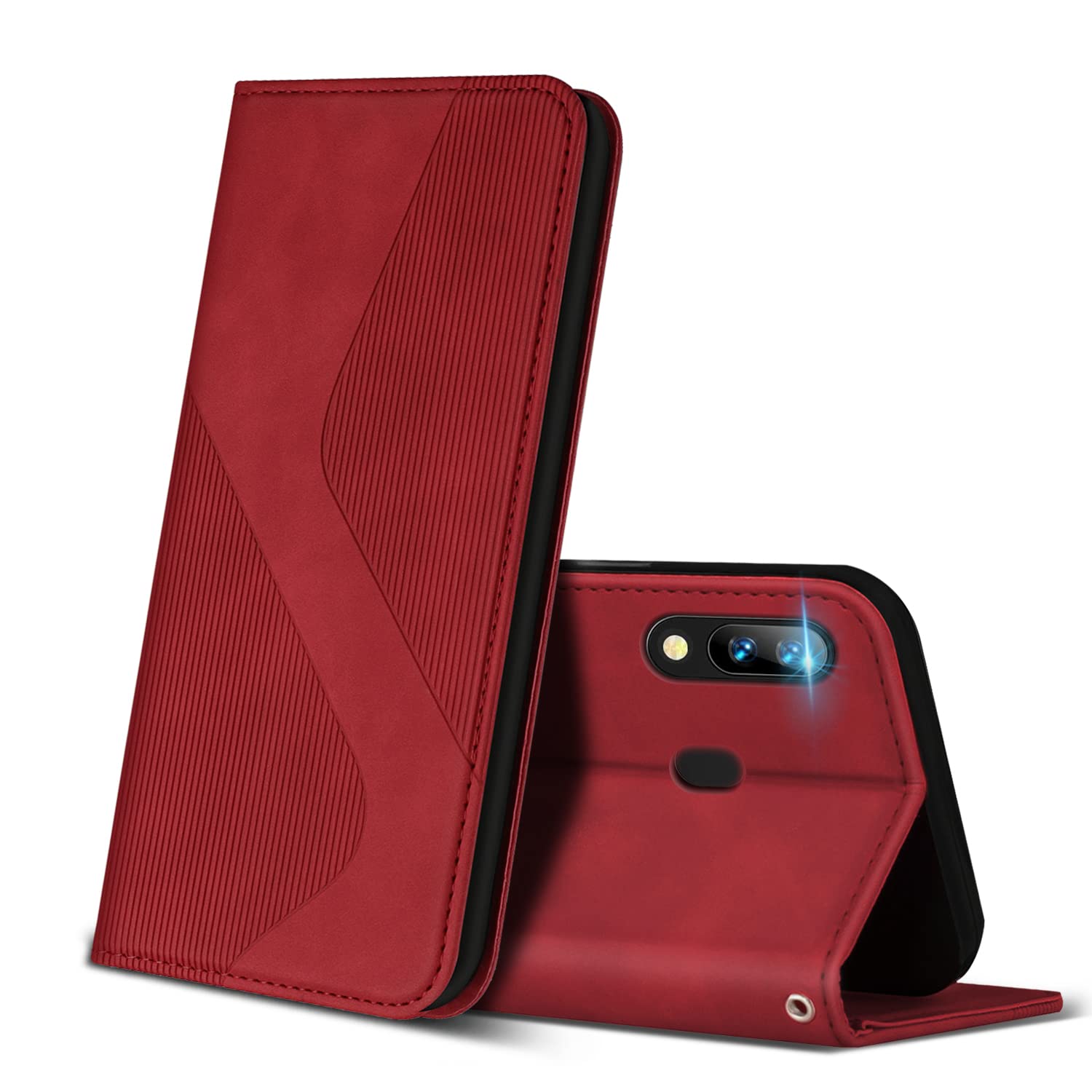 Case for Huawei P Smart 2019, Premium Protective Leather Case Cover with [Card Slots] [Magnetic], Flip Folio Wallet for Huawei P Smart 2019 (Red) - 1