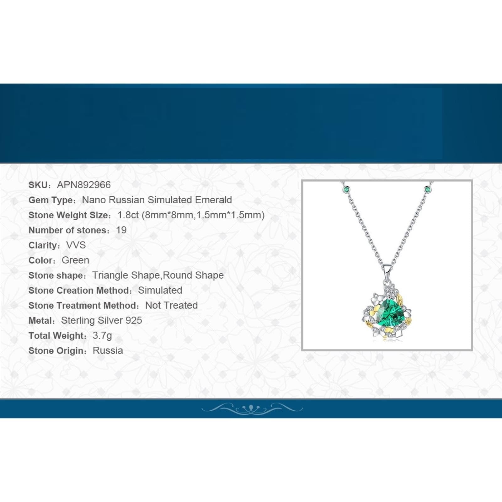 QYYZTQY Nuova risotta di Riso Cinesi da 1,8 ct Nano Russo simulato Smeraldo 925 Collana a Sospensione in Argento Sterling per Donna 45cm