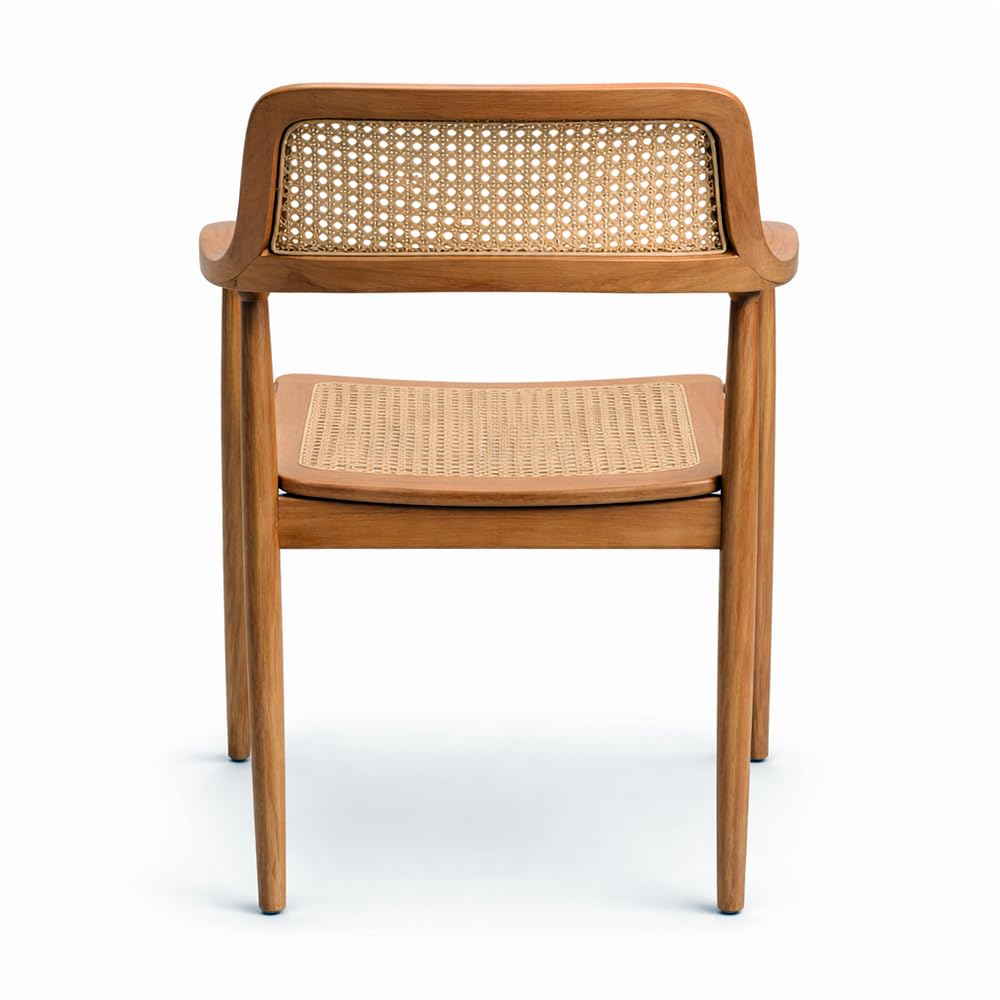 Set 2 Sedie da Giardino in Legno Teak con Braccioli MALACCA | Seduta e Schienale in Rattan | Design Nordic Japandi Outdoor | Poltrona da Esterno per Terrazzo Balcone | 58 x 59 x 83cm