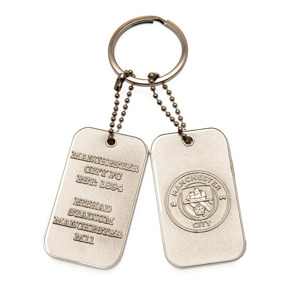 Manchester City Silver F.c. Dog Tag Keyring Official Merchandise