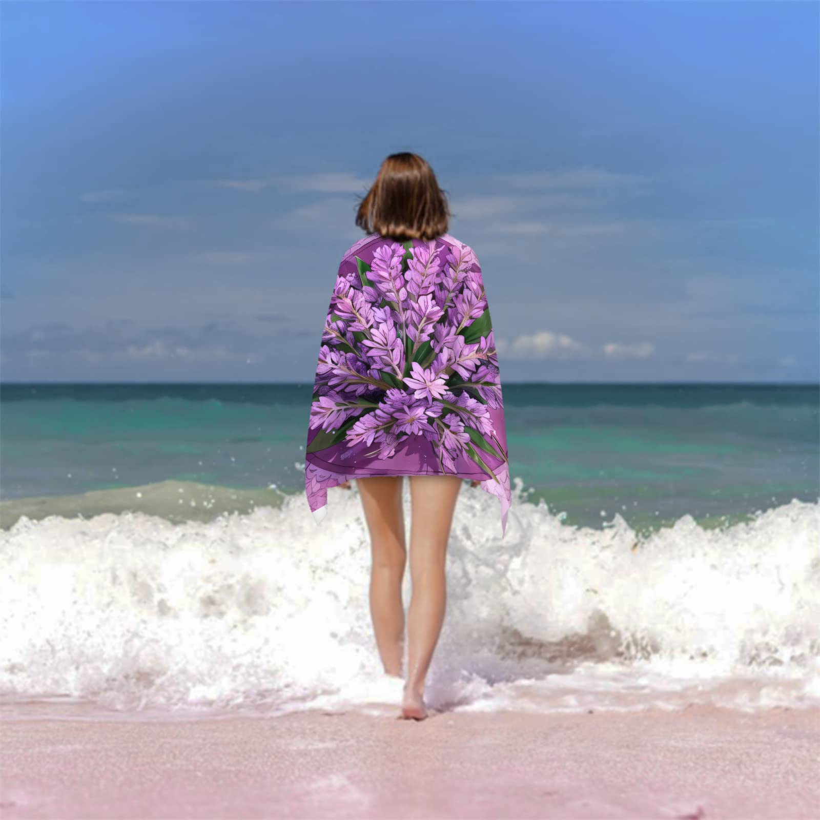Lavender Floral Beach Towel - Quick Dry Microfiber, 52x32 Inches, Super Absorbent For Pool, Travel, Camping