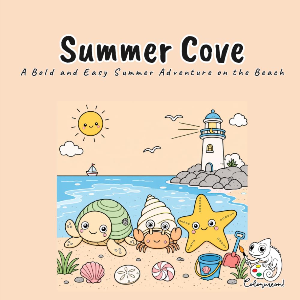 Summer Cove: A Bold and Easy Summer Coloring Book for Adults, Teens, Kids, and Summer Lovers Featuring Pebble, Pinch, and Sunny on 40 Sandcastle, Tide Pool, and Beach Boardwalk Scenes