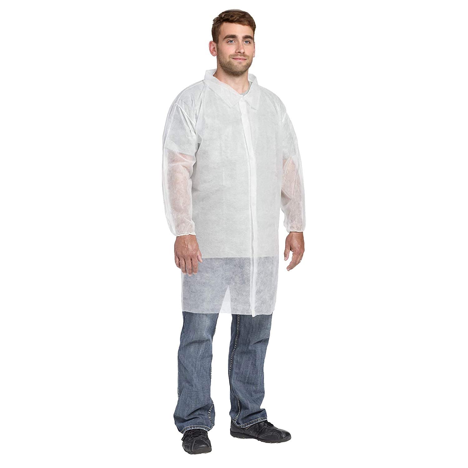 AMZ Disposable Lab Coat XL. 35 GSM PP White Disposable Lab Coats for Adults 10 Pack Knee length Lab Coat with Long Sleeves