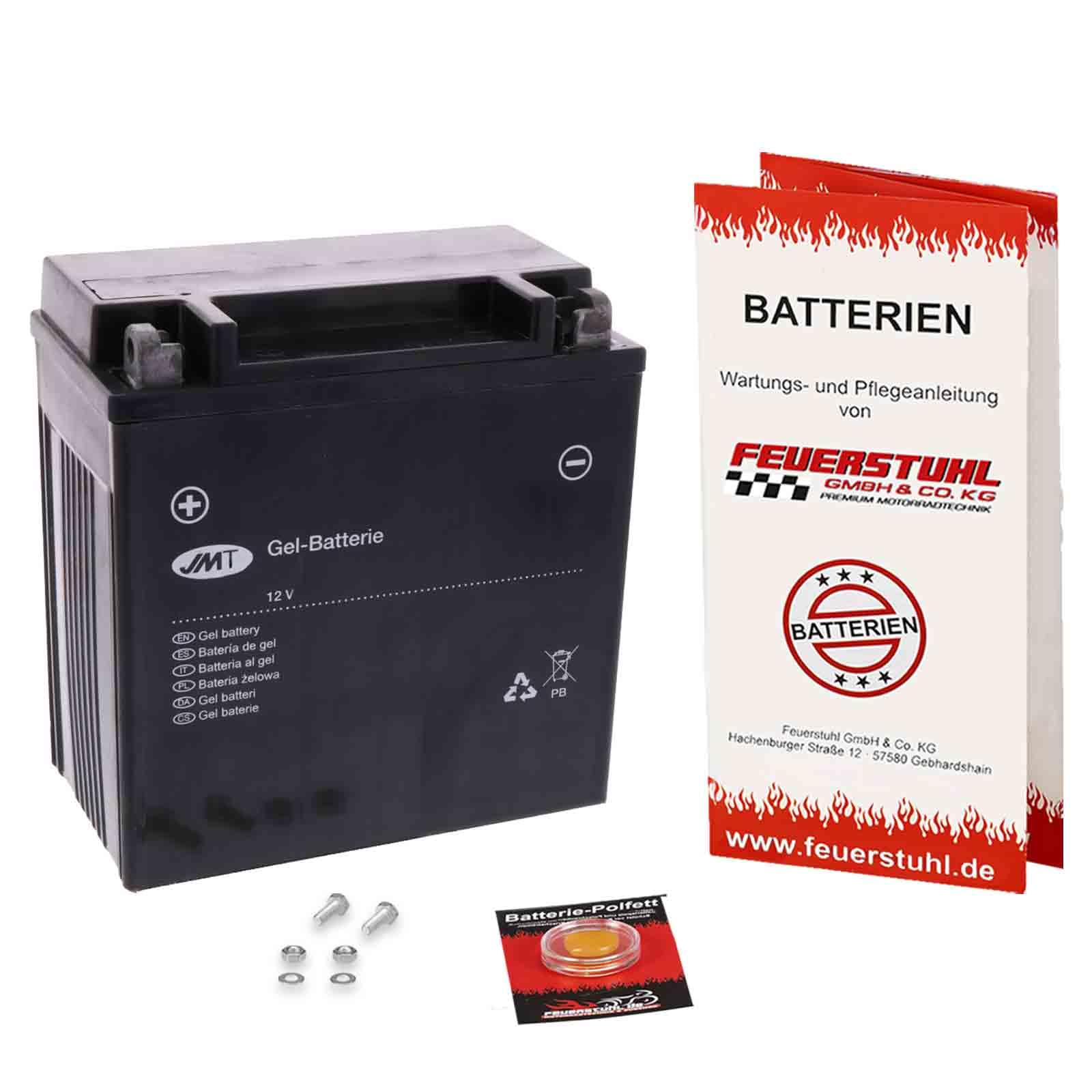 Batterie passend für Suzuki VS 1400 Intruder, 1987-2003 (VX51L), startklar | Gel, wartungsfrei, einbaufertig, auslaufsicher, von JMT, inkl. 7,50€ Batteriepfand