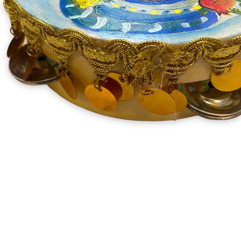 SICILIA BEDDA CAPACI Tambourin sicilien avec hochets - Moyen - en Bois et Cuir véritable - Ø Environ 15 cm (1pc) Peint à la Main, 2 décorations Dispo - Décorum 1
