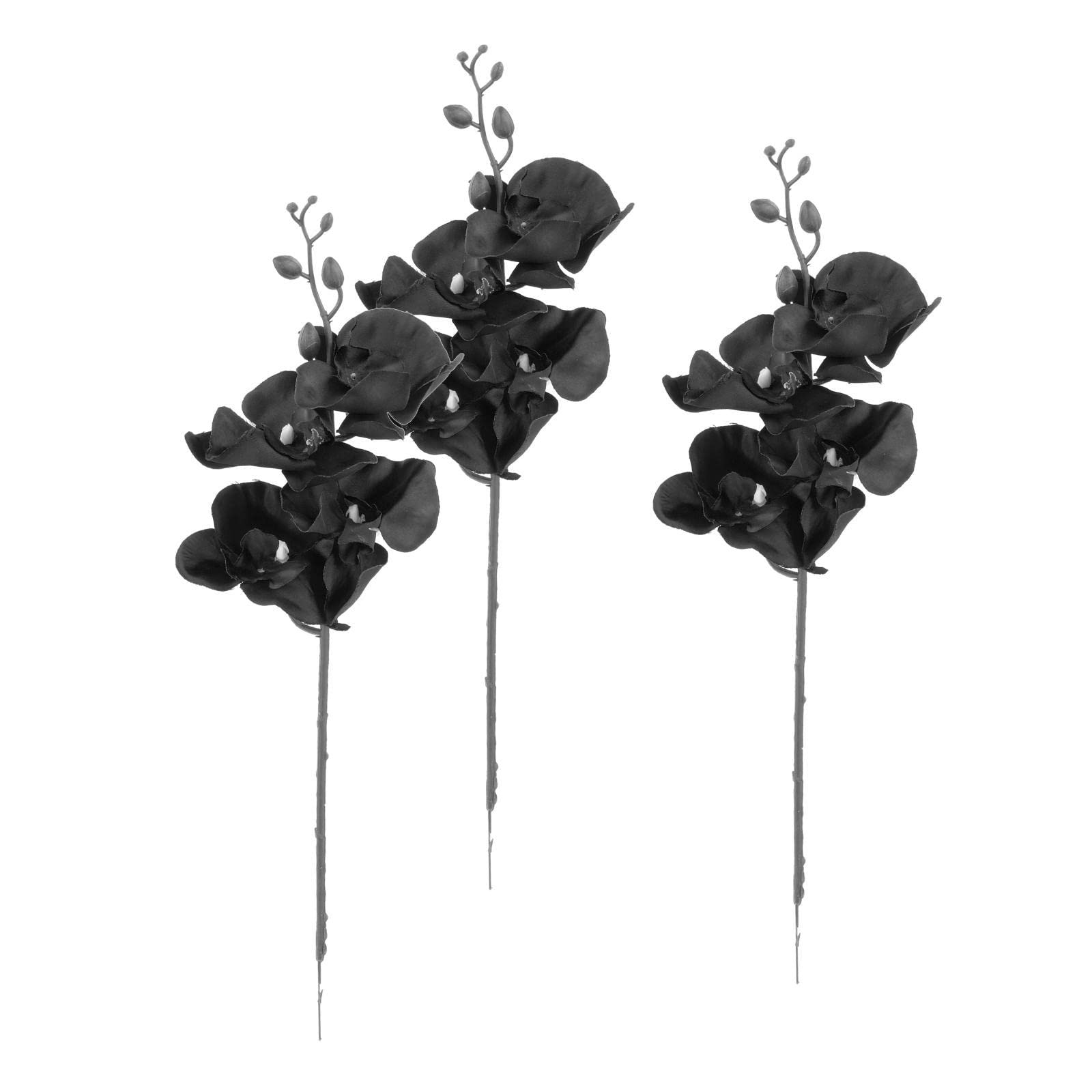 Geardeangloow Black, 38 Cm Height Artificial Orchid Flowers 3 Pieces Fake Orchid Stems Decor Faux Flower For Home