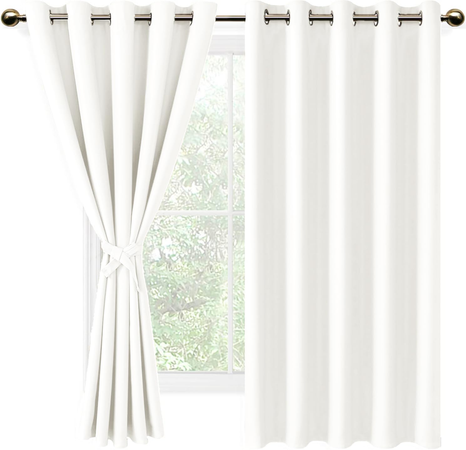 DWCN White Room Darkening Curtains with Tiebacks for Bedroom Thermal Insulated Solid Eyelet Curtains for Living Room,2 Panels,66" Wide x 72" Drop — image 1