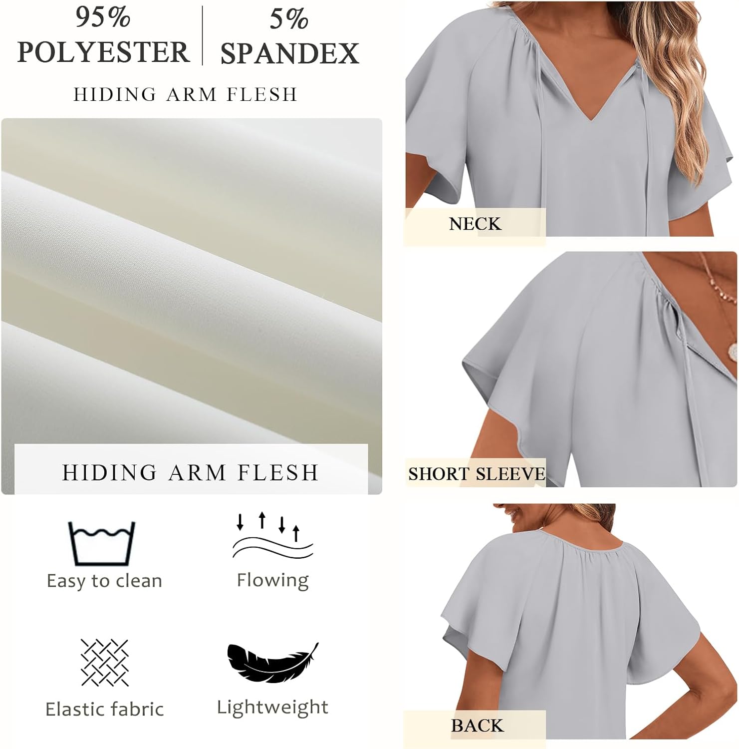 Anydoll Womens Summer Blouse 2026 Boho Short Sleeve Tops V Neck Casual Dressy Chiffon Shirts - Image 4