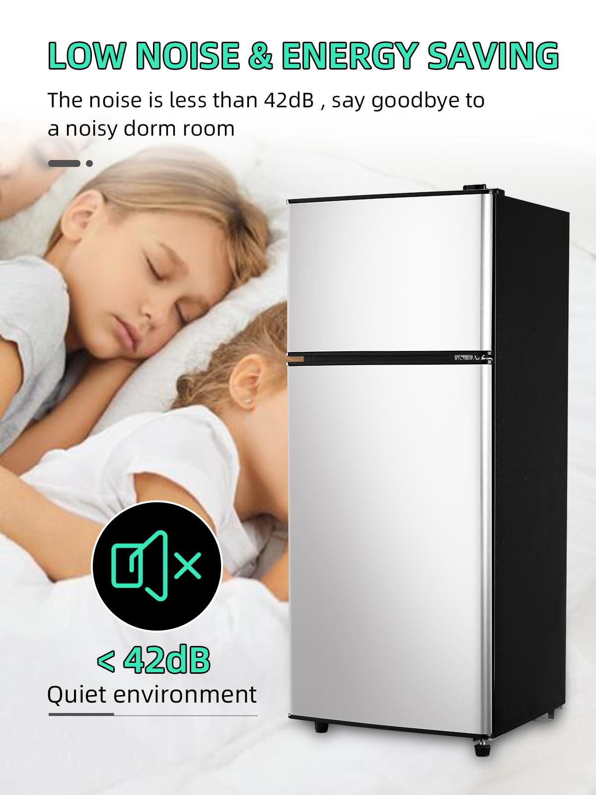 Krib Bling 3.8 Cu.Ft Refrigerator With Freezer, 2 Doors Fridge With Adjustable Thermostat Control, Refrigerator For Kitchen, Dorm, Apartment, Garage, Office, Silver on Fridge.com - View 6