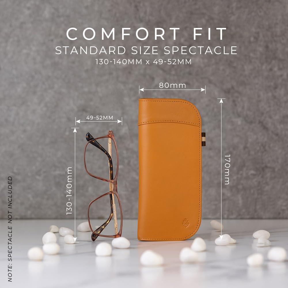 HAISH Spectacle/Glasses Case - Genuine Leather, Magnetic Closure for Secure Protection, Soft Inner Lining to Prevent Scratches, Premium Unisex Design Keeps Glasses Safe (SC-Corporate TAN) 1