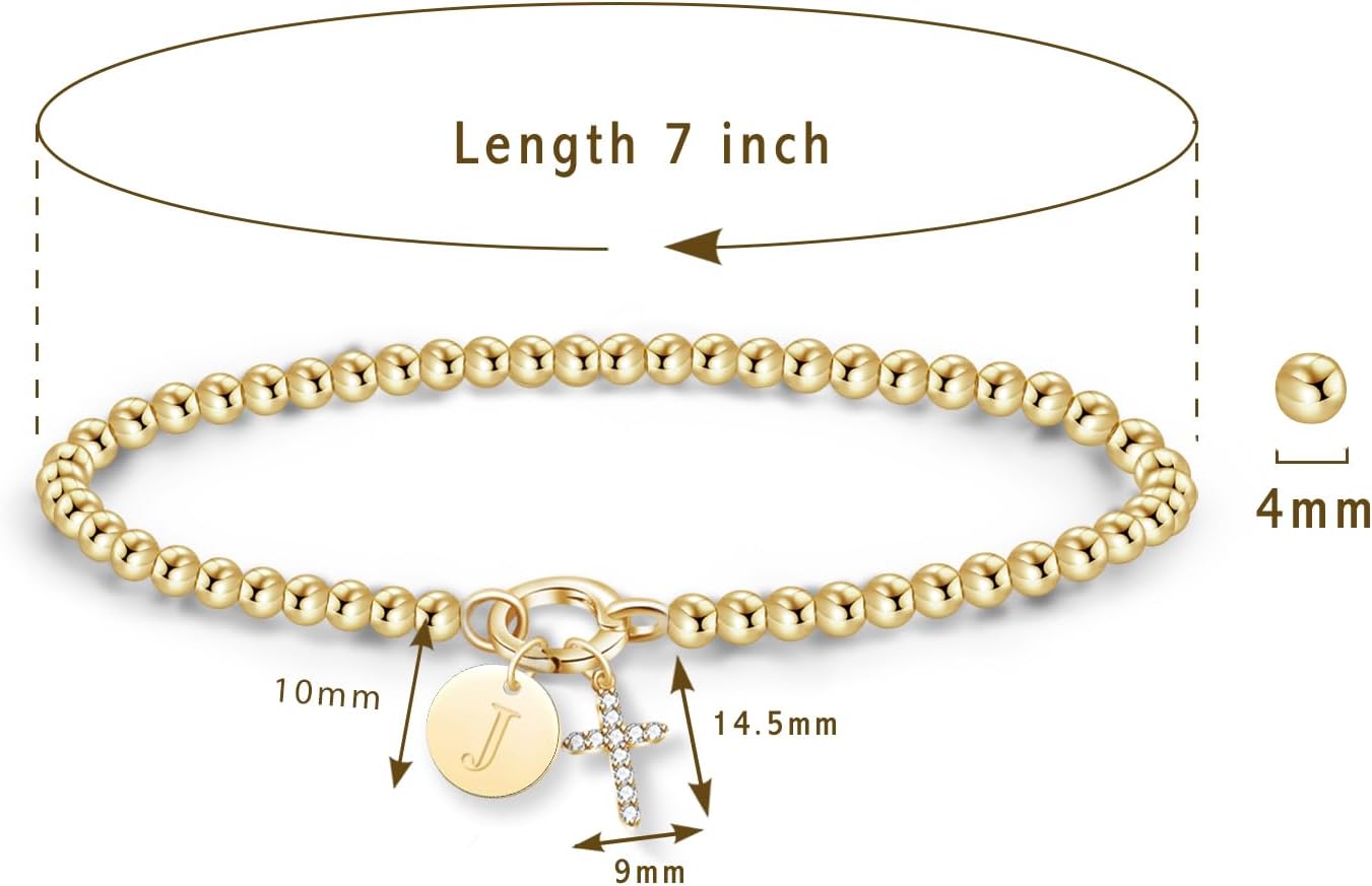 Free bird Gold Cross Bracelet for Women Stretchy Bracelets 14K Gold Charm Monogrammed Bracelet Valentines Day - Image 2