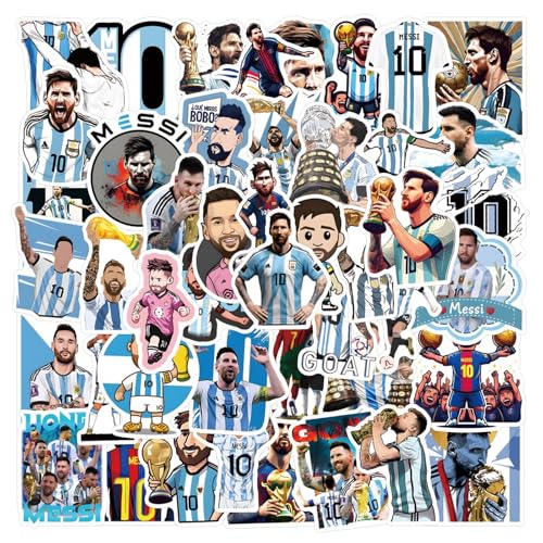 50Pcs Football Player Lionel Messi Water Bottle Stickers for Kids, Vinyl Waterproof Aesthetic Laptop Sticker Pack Classroom Prizes Skateboard for Kids Teens Girls Students