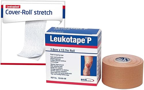 Leukotape P Sports Tape Tan 1 1/2" x 15 Yds & Cover-Roll Adhesivo Adhesivo Fijación Apósitos 2" x 10 yardas. Paquete combinado