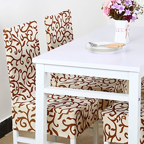Uxcell Dining Chair Covers, Stretch Bar Stool Slipcover Kitchen Chair Protector With Floral Pattern Spandex Chair Seat Cover For Home Decorative/Dining Room/Wedding Champagne + Coffee #TOP7