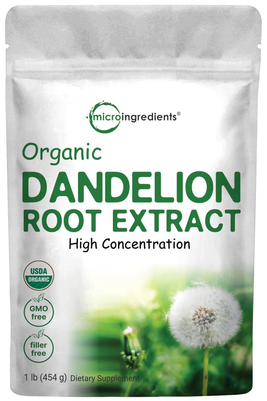 Organic Dandelion Root Tea Powder, 1lb | Up to 450 Servings | Premium Source for Daily Beverage | 100% Pure Dandelion Supplement | Caffeine Free, Non-GMO, No Sugar, Eco-Friendly Recyclable Bags
