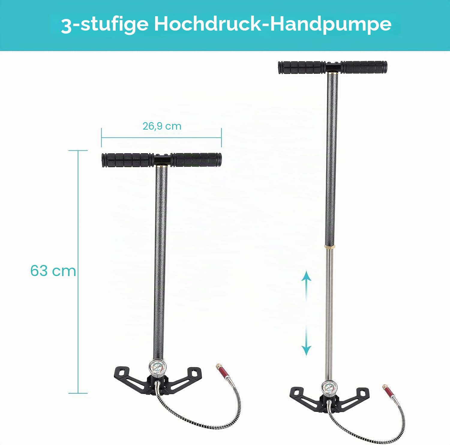 GOTOTOP Pcp Handpumpe Handpumpe, PCP pumpe, Hochdruck-Handpumpe 6000 psi 3-stufige Pumpe Wolframstahlkörper für PCP Luftpistole Bootsreifen Ball