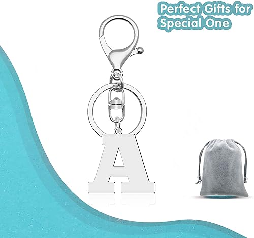 Miniatura 6 de YaeYur Llavero de letra inicial de la A a la Z, llavero de metal con letra del alfabeto, llavero de letra para mujeres y hombres, bolsos (letra A)
