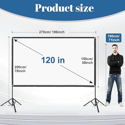 Miniatura 3 de Pantalla de proyector para exteriores con soporte, pantalla de proyector portátil de 120 pulgadas, pantalla de proyección para interiores y