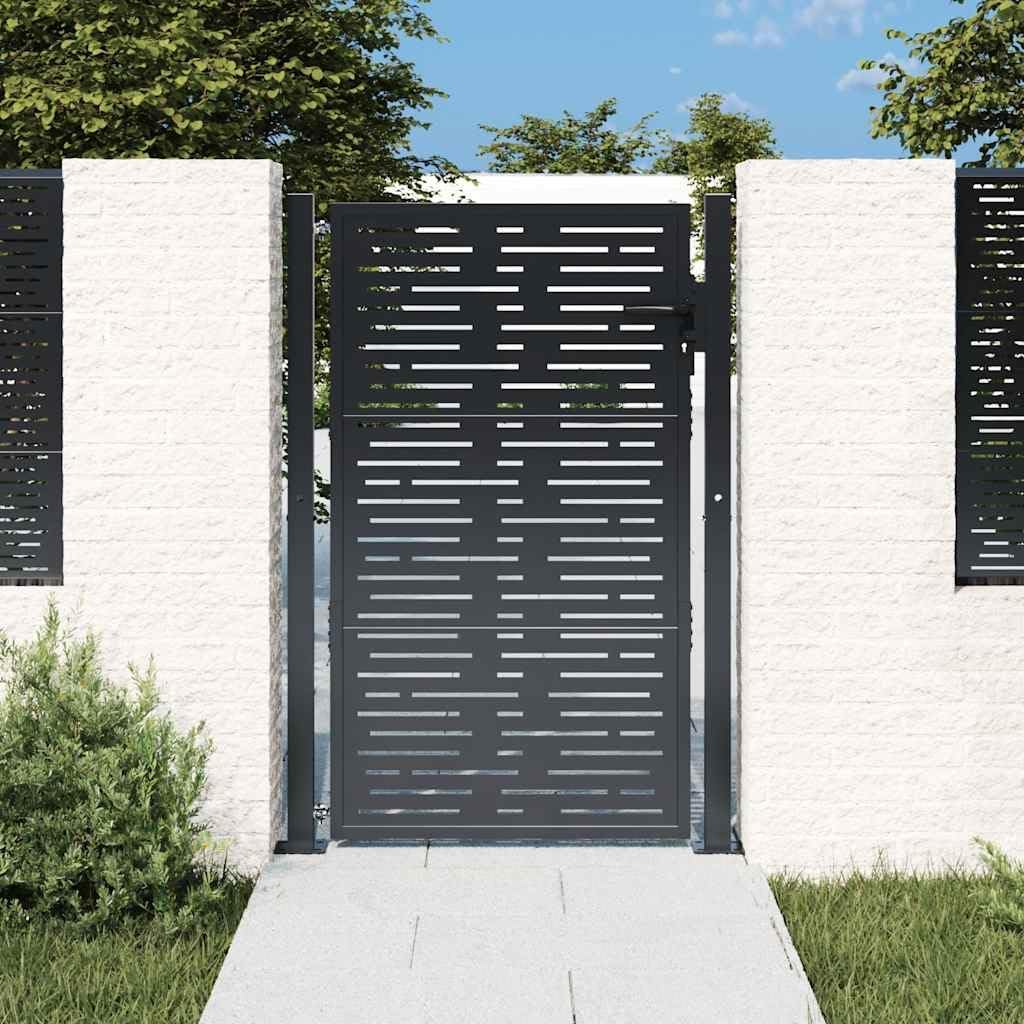 Anthracite Galvanized Steel Garden Gate, 39.4x59.1 Outdoor Square Design, Powder Coated Metal Entryway for Yard, Patio, Fence, Secure Lockable System