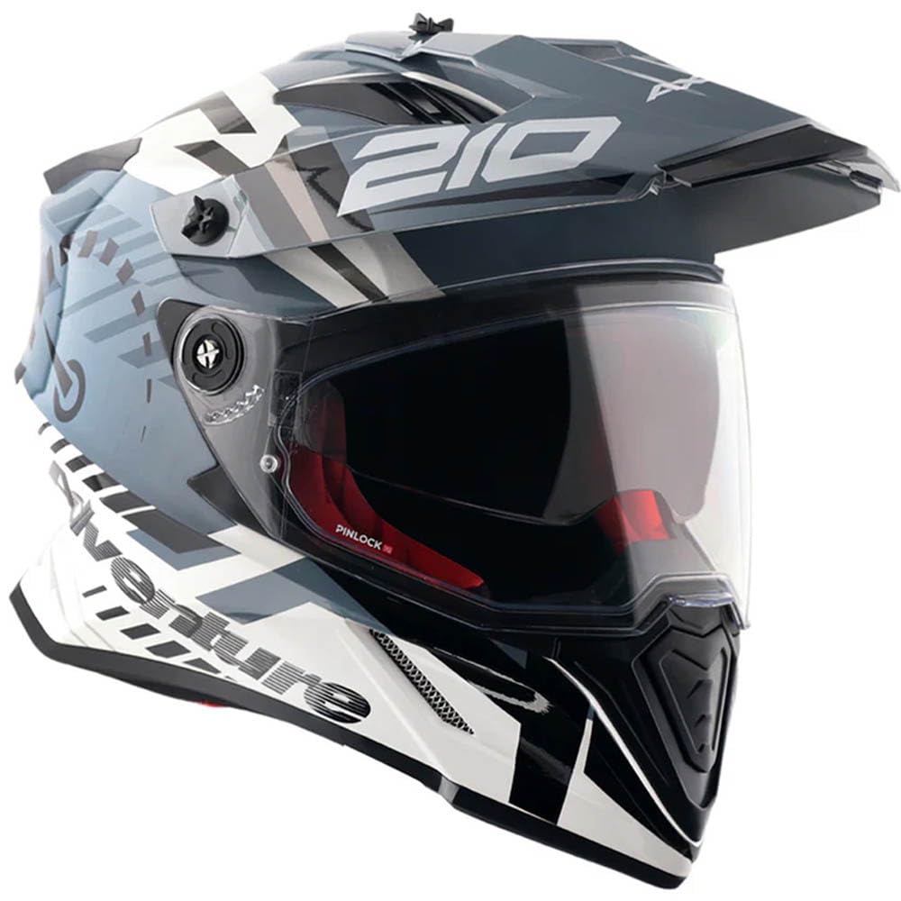AXOR X-Cross Dual Designed Speed Blanco Gris - Casco de Moto Trail Adventure, Off Road con Visor Solar Homologado ECE 22.06