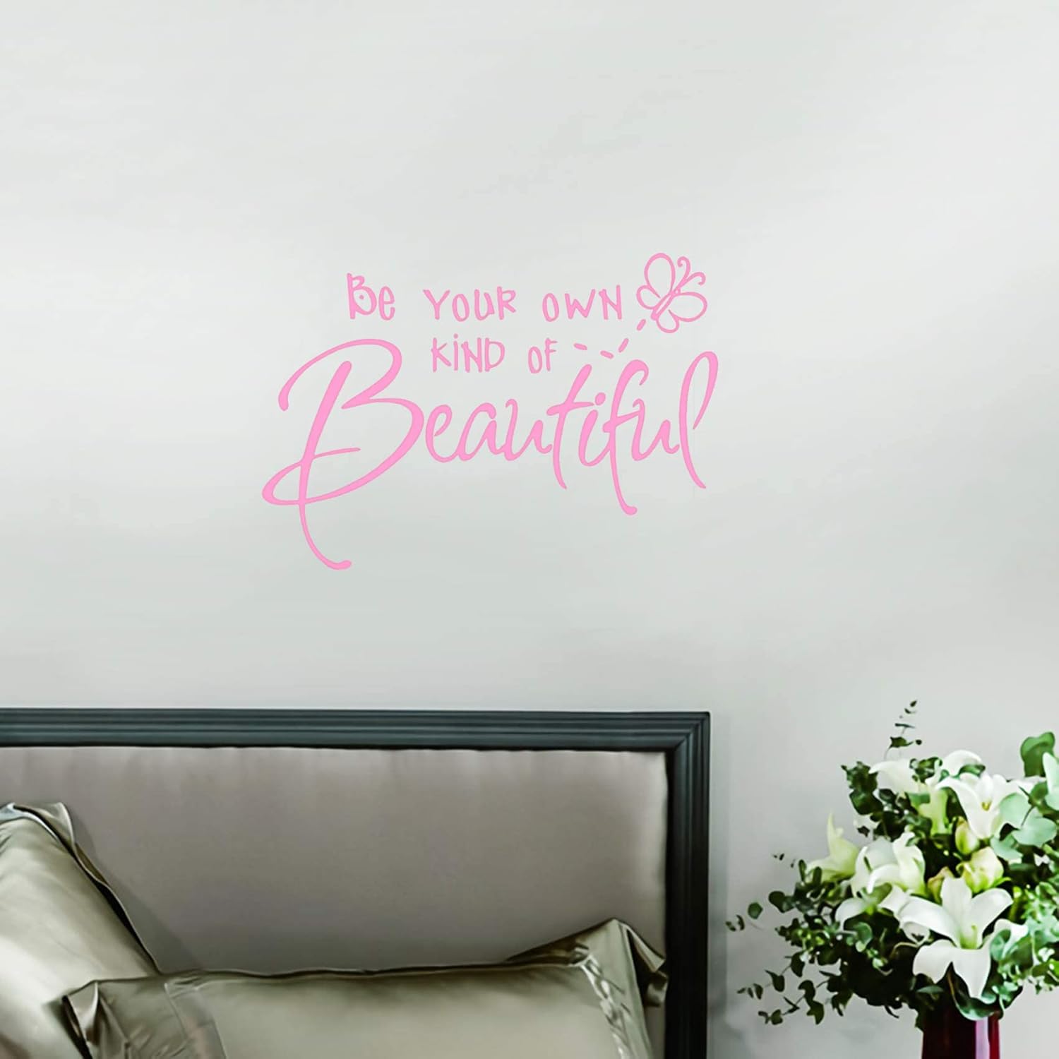 Be Your Own Kind of Beautiful Wall Stickers Quote, CUNYA DIY Vinyl Butterfly Decal Wallpaper Wall Decor for Bedroom Teen Girl Home Decoration (Pink)