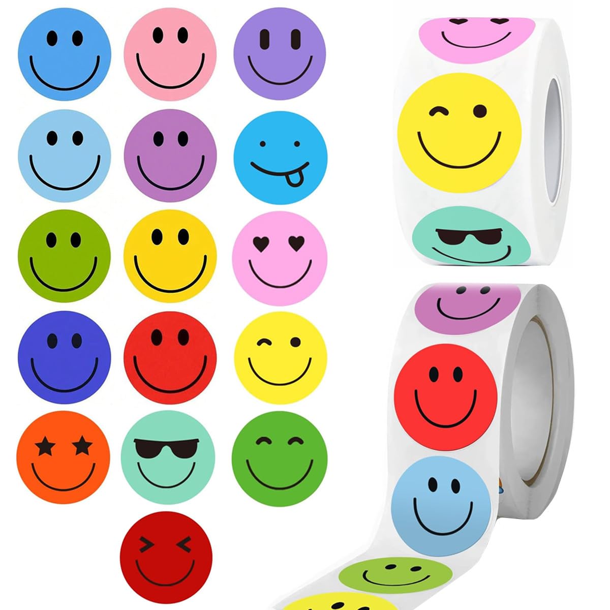 RuiChy 1000 Pcs Colorful Emoji Stickers, 25mm Self Adhesive Smile Emoticon Color Coding Labels 1 Inch Funny Faces Round Mood Stickers for Phone Laptop Scrapbook Crafts Wall Decor Well Done Rewards
