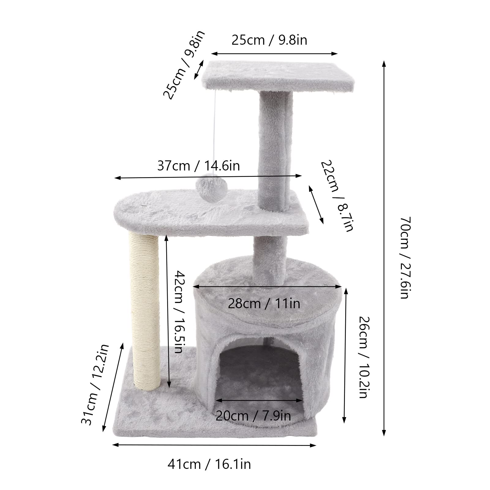 Torre Rascadora para Gatos, Juguete Resistente para árbol con Bola de Felpa Colgante para Todas Las Estaciones, Adecuado para Familias con Varios Gatos
