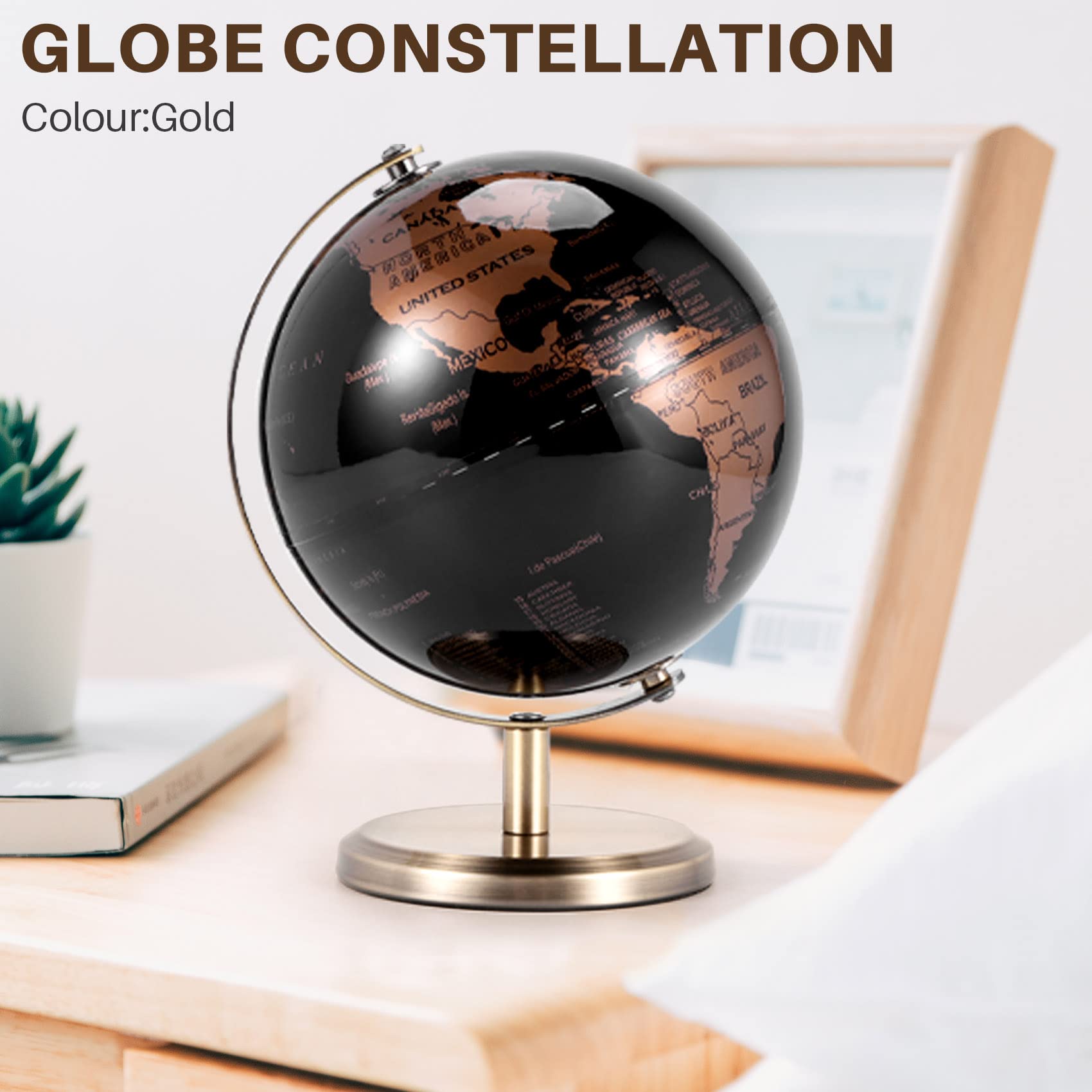 Welt Globus Stern Bild Karten Globus für Haus Tisch Schreibtisch Ornamente Geschenk BüRo Haus Dekoration ZubehöR (Gold)
