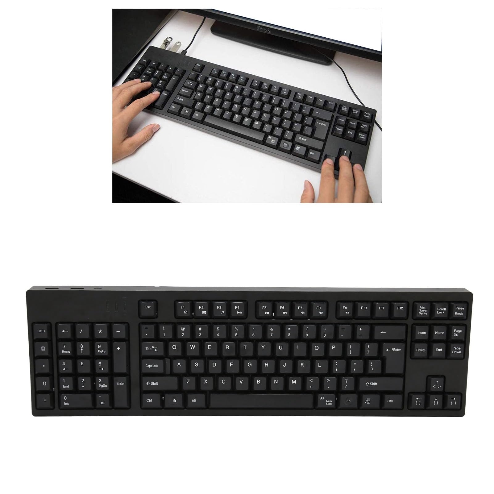 Left Handed Keyboard 109 Keys Micro USB Ergonomic Layout Plug and Play Office Keyboard for Business Accounting Designer