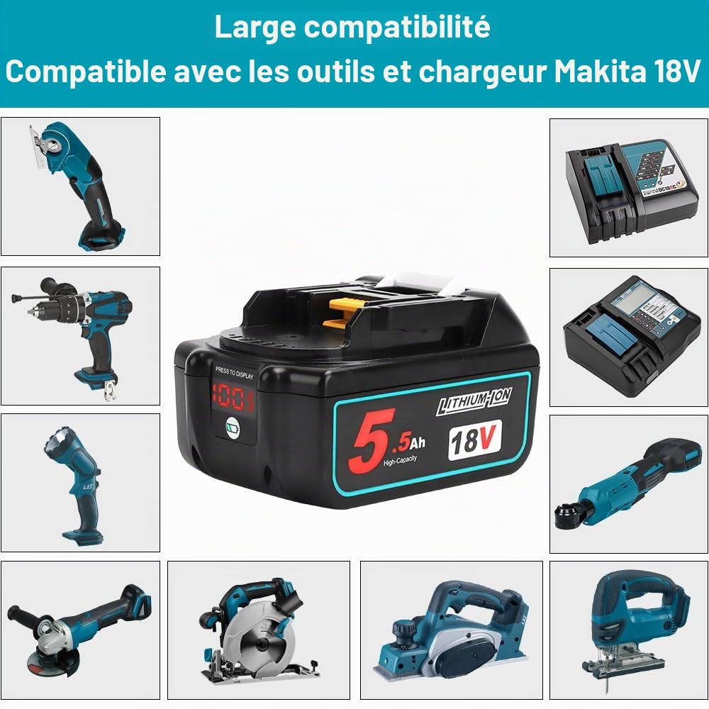 Powarobor 2X BL1850B 18V 5,5Ah pour Makita Outils électriques sans Fil