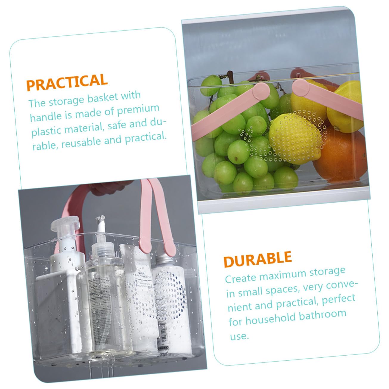 Cesta de Plástico con Asa para Baño, Rosa, Portátil | Plástico, Base Estable sobre Superficie Plana, para Cocina y Dormitorio